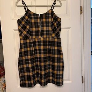 No Boundaries Black and Mustard Plaid Spaghetti Strap Mini Dress